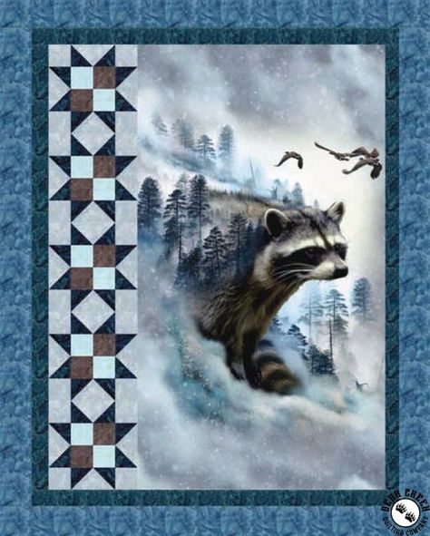 Call Of The Wild - Raccoon Ravine Free Quilt Pattern Wildlife Quilts, Triangle Quilt Pattern, Panel Quilt Patterns, Vintage Quilts Patterns, Fabric Panel Quilts, Hanging Quilts, Quilt Care, Patriotic Quilts, Quilt Border