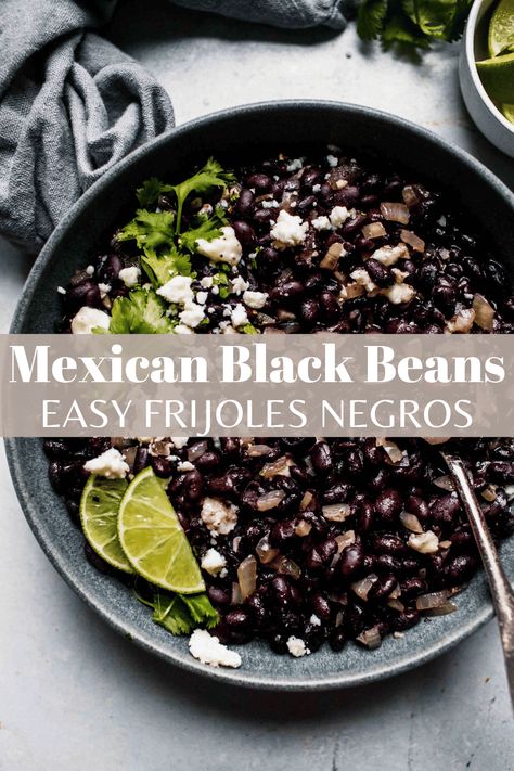 Jazz up the cans of black beans in your cupboard with this Mexican Black Beans recipe. It’s a low-fuss skillet recipe that’s quick and easy, and made with warm and smoky Mexican-inspired flavors. Serve them with tacos, enchiladas, quesadillas, fajitas, and more! Smokey Black Beans, Mexican Black Bean Recipes, Black Beans Mexican Style, Mexican Black Beans Recipe Canned, Fried Beans Recipe, Seasoned Black Beans Canned, Spanish Black Beans Recipe, Qdoba Black Beans Recipe, Black Beans Recipe From Dry