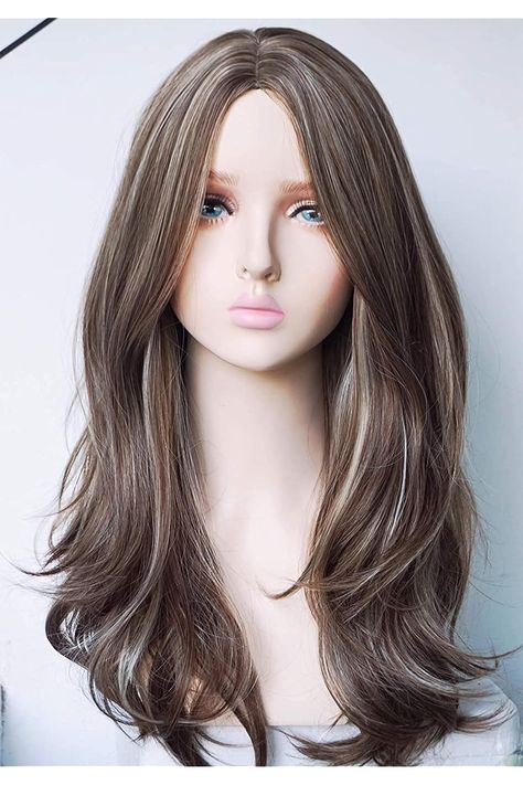 Long Layered Medium Length Natural Wavy Side Part Synthetic Hair Wig Highlight Multicolor Wigs for White Women wig Cosplay Multicolor Wigs, Wavy Side Part, Wigs For White Women, Side Part, Long Layers, Womens Wigs, Hair Wig, Synthetic Hair, Medium Length