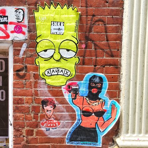 NYC Wheat paste art by dirt cobain & butterflymush Wheat Paste Art, Wheat Paste, Roller Derby, Bart Simpson, Wheat, Derby, Street Art, Pop Art, Fictional Characters