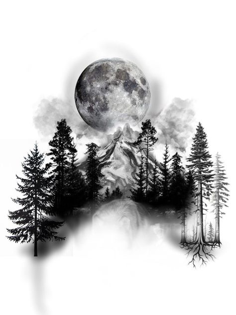 Forest Moon Tattoo, Forest Sleeve Tattoo, Bow Hunting Tattoos, Sinister Tattoos, Forest Tattoo Sleeve, Wilderness Tattoo, Tattoo Homme, Wood Tattoo, Thumb Tattoos