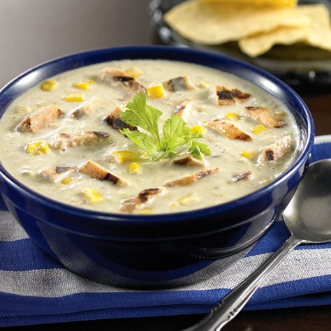 H-E-B Cream of Green Chile and Chicken Soup is ready in just 10 minutes. Chili Chicken Soup, Green Chile Soup, Green Chili Chicken Soup, Green Chile Chicken Soup, Green Chili Stew, Green Chile Stew, Chicken Chowder, Green Chili Chicken, Green Chile Chicken