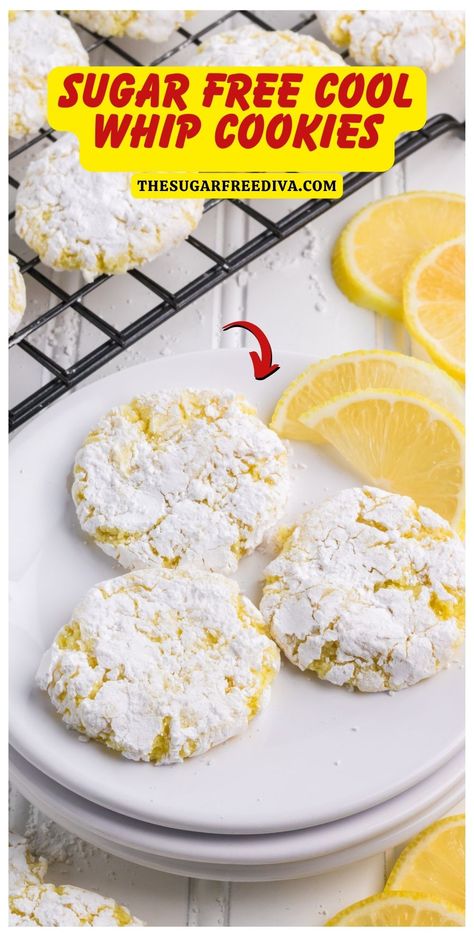 Sugar Free Cool Whip (Crinkle) Cookies Recipe, 2 net carbs! Keto Kool Whip Recipes, Sugar Free Oatmeal Cream Pies, Cool Whip Keto Dessert, Sugar Free Cake Mix Cookies, Sugarfree Dessert Recipe, Sugar Free Cake Mix Recipes, No Sugar Cookies, Flavorful Cookies, Sugar Free Candy Recipes