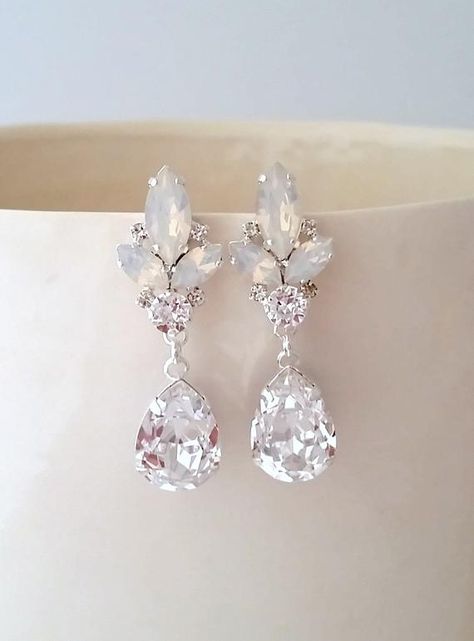 Opal earringsWhite opal earringsBridal opal | Etsy Cute White Earrings, White Stone Earrings, Bridal Chandelier Earrings, Watermelon Tourmaline Jewelry, White Opal Earrings, White Earring, Bridal Earrings Chandelier, Backdrops Necklace, Crystal Earrings Wedding