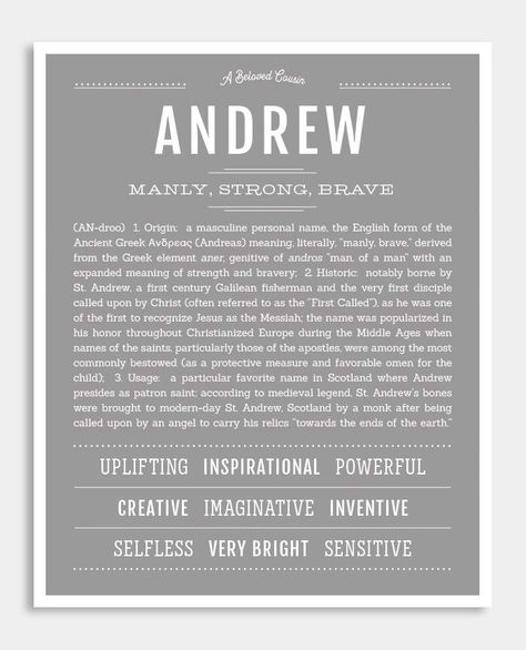 Andrew Name Meaning, Andrew Name, Descriptive Adjectives, Oc Names, Baby Notes, Personalized Art Print, Classic Names, Name Print, Personalized Art