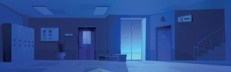 Night school hallway interior Horror School Background, Hallway Concept Art, Creepy School Hallway, School Hallway Background Anime, Horror Hospital Background, Background Game, Hallway Interior, School Background, School Hallway