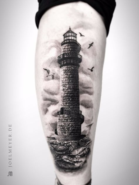 Tattoo uploaded by Joel Meyer | Lighthouse Realistic Tattoo Black and Grey | 779769 | Tattoodo