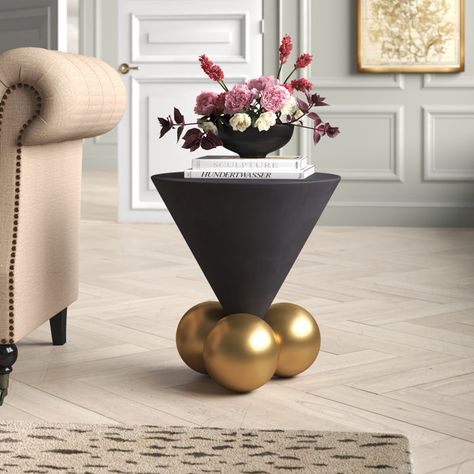 Willa Arlo Interiors Nerissa Abstract End Table | Wayfair Abstract Cocktail Table, Brass Furniture Living Room, Organic Glam Decor, Cream Black And Gold Living Room, Black End Tables, Swivel Club Chairs, Club Armchair, Glass End Tables, Table Metal