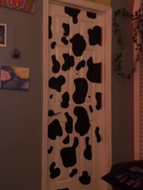 Cow Print Door, Cow Stuff, Cow Decor, Closet Door, Painted Doors, Dream House Decor, Cow Print, New Room, Bedroom Makeover