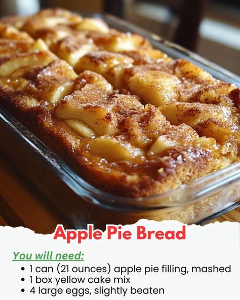 Apple Pie Bread 🍎🍞

Ingredients:... - Yummy Homemade Recipes Yellow Cake Mix Apple Pie Bread, Apple Bread Made With Cake Mix And Apple Pie Filling, Apple Pie Bread With Apple Pie Filling, Apple Pie Bread, Janet Evanovich, Easy Apple Pie, Apple Pie Filling, Apple Bread, Bread Ingredients