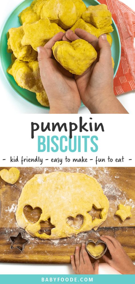 Easy Pumpkin Biscuits (kid-friendly) - Baby Foode Pumpkin Biscuits Recipe, Pumpkin Biscuits, Teething Biscuits, Baby Meals, Thanksgiving Snacks, Easy Toddler Meals, Pumpkin Recipes Easy, Toddler Breakfast, Savoury Biscuits