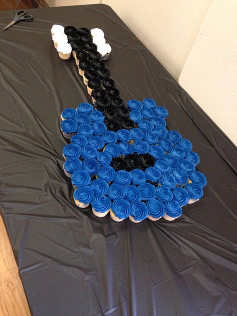 Instrument Birthday Party, Guitar Themed Party, Cupcake Guitar, Guitar Themed Birthday Party, Guitar Cupcake Cake, Guitar Birthday Party, Guitar Cupcakes, Guitar Birthday Cakes, 21st Birthday Cupcakes