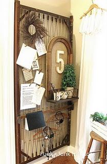 love this command center using a baby crib box spring! Upcycled Bookcase, Crib Spring, Old Bed Springs, Bookcase Ideas, Old Cribs, Diy Rangement, Funky Junk Interiors, Old Beds, Bed Springs