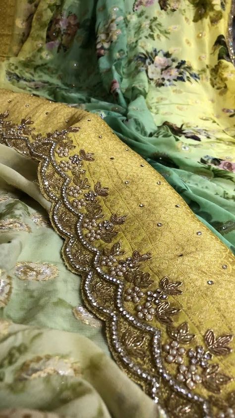 Duppattas Designs Ideas, Gold Work Embroidery, Basic Mehndi, Hand Work Design, Embroidery Fashion Detail, Bridal Design, Hand Beaded Embroidery, Saree Embroidery Design, Design Blouse