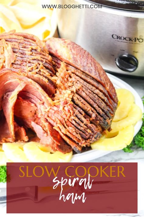 Glazed with a 2 ingredient topping, this Slow Cooker Spiral Ham is cooked to perfection. Five minute prep and the result is a delicious glazed tender ham to serve for any holiday meal or Sunday dinner. Instant Pot Ham Recipe, Cooking Spiral Ham, Instant Pot Ham, Ham Recipes Crockpot, Slow Cooker Ham Recipes, Sugar Ham, Brown Sugar Ham, Honey Glazed Ham, Slow Cooker Ham