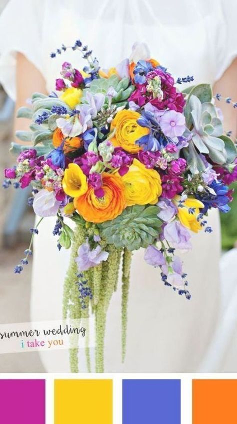 Bright Wedding Bouquet Summer, Barker Wedding, Wedding Color Palette Summer, Mums Wedding, Bridal Bouquet Summer, Wedding Colours, Colourful Wedding, Cabo Wedding, Boda Mexicana