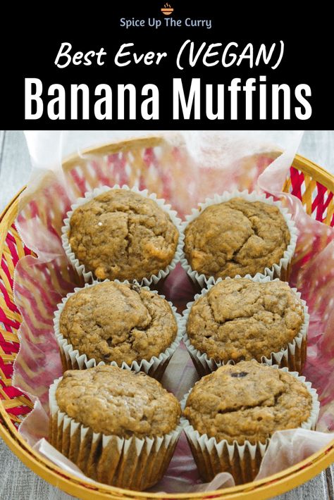 For the best tasting eggless banana muffins, use very ripe bananas. They are so moist, soft, light and with tender crumbs just like bakery style. Try it and you will be amazed that these are made without eggs. (Vegan option included in the notes) Egg Free Banana Muffins, Moist Muffin Recipe, Eggless Banana Muffins, Vegan Banana Muffins, Banana Walnut Muffins, Banana Oat Muffins, Muffins Vegan, Moist Muffins, Chocolate Banana Muffins