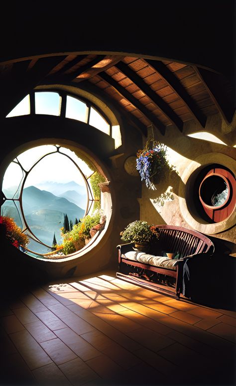 Circle Window Exterior, Circle Window, 4 Season Room, Log Home Living, Cozy Rooms, Bedroom Nook, Attic Window, Fantasy Rooms, Model House