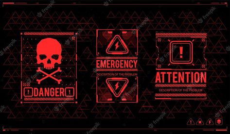 Premium Vector | Caution futuristic skifi ui design elements in modern technology style warning and alert attention signs conceptual layout with hud elements lettering with futuristic user interface elements Human Skull Drawing, Vector Poster Design, Futuristic Hud, Hud Elements, Cyberpunk Games, Skull Icon, Ui Design Elements, Cyborgs Art, Vector Poster