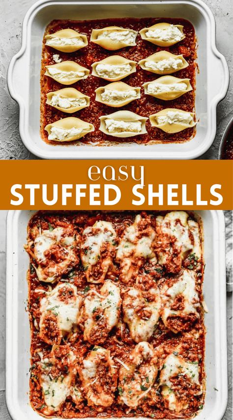 Ground Beef And Sausage, Lasagna Stuffed Shells, Stuffed Shells With Meat, Seasonal Meal Planning, Easy Stuffed Shells, Pasta Casseroles, Cheese Stuffed Shells, Easy Peasy Lemon Squeezy, Shells Recipe