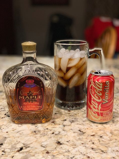 Maple Crown Royal and Vanilla Coke, taste like a pancake or waffle with maple syrup Drinks With Crown Apple, Crown Apple Drinks, Crown Apple Drinks Recipes, Crown Royal Recipes, Crown Royal Drinks, Crown Apple, Adult Beverages Recipes, Apple Drinks, Summer Drinks Alcohol