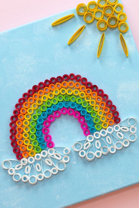 Somewhere over the rainbow you *quill* make your dreams come true. To make this rainbow, cut strips of Astrobrights Paper. Wrap each one tightly around a regular straw and secure with a bit of glue. Then arrange them in patterns to make beautiful quilling images. If you want to see more, follow the link for detailed instructions from @craftboxgirls. *Difficulty level: Medium* Paper Craft Rainbow, Rakhi Making With Quilling Paper, Paper Quilling Rainbow, Quilling Instruments, Paper Quilling Musical Instruments, Quilling Birthday Cards, Quilling Images, Rainbow Paper, Kwanzaa