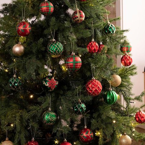 Valery Madelyn Christmas Ornaments Set, 16ct Red Green and Gold Shatterproof Christmas Tree Decorations Ball Ornaments Bulk, 3.15 Inches Traditional Country Hanging Ornaments for Xmas Trees Decor Christmas Tree Red Gold Green, Red Green Gold Christmas Decor, Red Green And Gold Christmas Decor, Red And Green Ornaments, Christmas Tree Inspo, Red And Gold Christmas Tree, Gold Christmas Tree Decorations, Christmas Apartment, Christmas Ball Ornaments