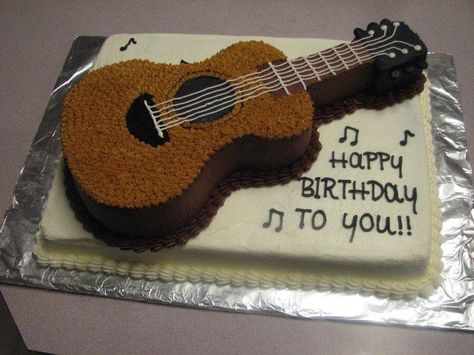 Happy Birthday Guitar, Guitar Birthday Cakes, Birthday Guitar, Bolo Musical, Acoustic Guitar Cake, Guitar Birthday, Music Cakes, Guitar Cake, Birthday Cake Pictures