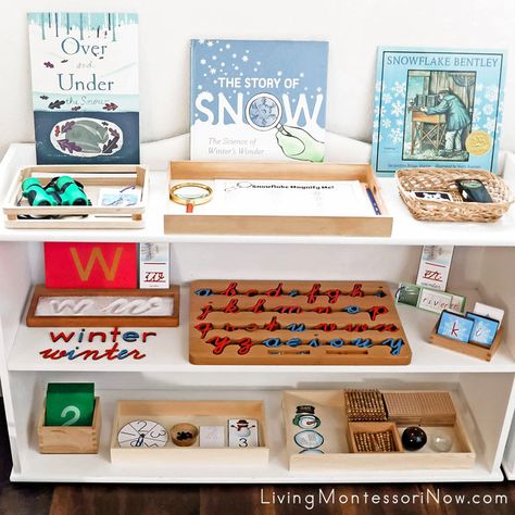 Montessori Shelves with Winter Themed Activities Montessori Winter Activities, Winter Montessori Activities, Seasons Montessori, Free Winter Printables, Learning Shelf, Hibernation Activities, Winter Printables Free, Montessori Shelves, Winter Activities For Toddlers