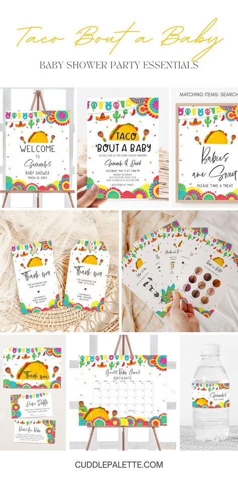 Looking for the perfect fiesta baby shower theme? Worry no more! Explore our Taco Bout A Baby Baby Shower Party Essentials that includes baby shower invitations, party decors, and games. Click through and start planning! Taco Bout Baby Shower Ideas, Taco Bar Baby Shower Ideas, Taco Themed Baby Shower Ideas, Taco Baby Shower Ideas, Taco Bout A Baby Shower Ideas, Fiesta Baby Shower Ideas, Taco Bout A Baby, Baby Shower Gifts For Guests, Ducky Baby Showers