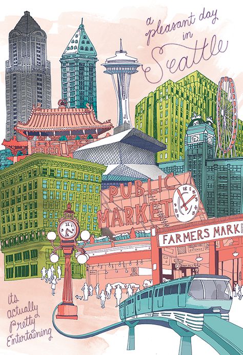 Apartment Posters, Seattle Poster, Seattle Travel, Seattle City, Travel Poster Design, Music Studio Room, Seattle Art, Dorm Posters, Retro Typography