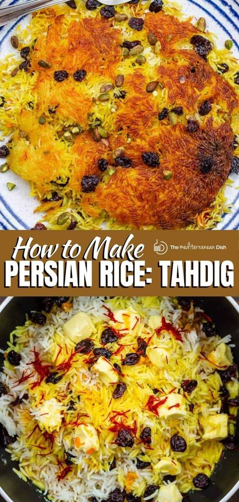 This recipe and step-by-step tutorial is all you need to make the BEST Persian Rice Tahdig with perfectly golden curst. Easier than you think! Tahdig Recipe, Persian Food Iranian Cuisine, Persian Rice, Iranian Cuisine, Middle East Recipes, Persian Cuisine, Iranian Food, Persian Food, Mediterranean Dishes