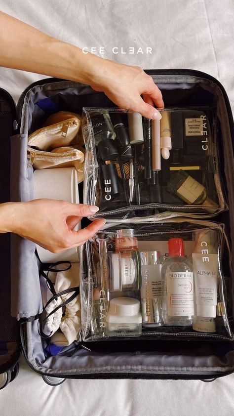 Pack smarter. CEE things easier. Beauty Products Aesthetic, Dropcloth Curtains, International Travel Essentials, Flight Essentials, Inside My Bag, Perfume Store, Travel Gadgets, French Beauty, Aesthetic Travel