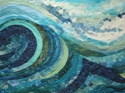 RileyB Wall Art: Prints, Paintings & Posters | Art.com Fabric Art Wall Hanging, Modern Art Quilts Wall Hangings, River Quilt Pattern, Ocean Wave Quilt Pattern, Fabric Art Collage Landscape Quilts, Sea Quilts Ideas, Ocean Themed Quilts, Ocean Quilts Ideas, Coastal Quilt Patterns