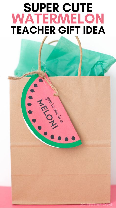 Looking for a simple but cute teacher appreciation gift idea? This fun "one in a melon" gift includes fun watermelon-themed gifts perfect to bring in summer! Watermelon Gift, Cute Watermelon, Birthday Gift Baskets, One In A Melon, Diy Teacher Gifts, Themed Gifts, Summer Gifts, Teacher Appreciation Gift, Teacher Appreciation Week