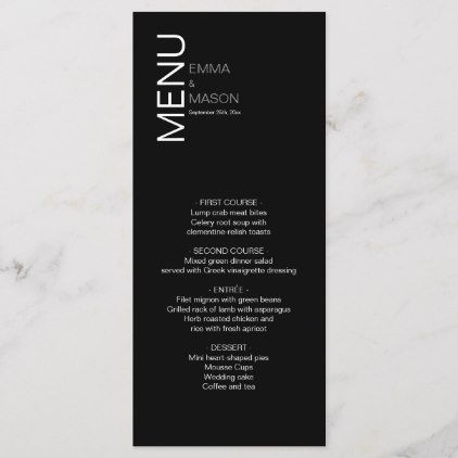 Modern Minimalist Black Wedding Menu Vertical Text, Indian Wedding Receptions, Coffee Stand, Funny Wedding Invitations, Homemade Wedding, Wedding Mandap, Wedding Stage Decorations, Black White Wedding, Menu Card