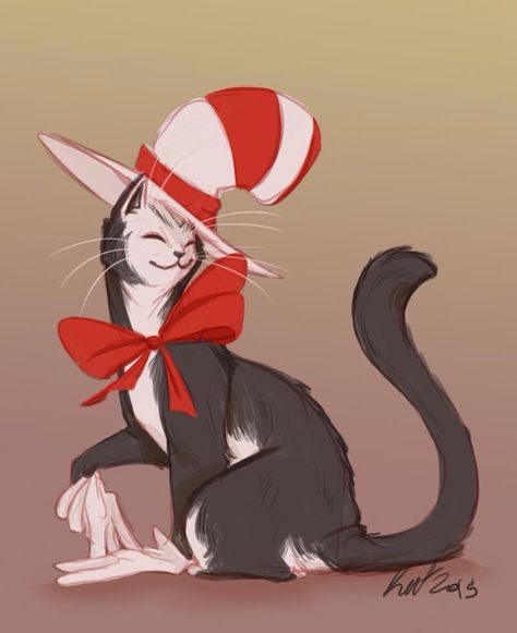 Cat in the Hat by Katherine Elliott for Sketch Dailies Dr Seuss Hat Drawing, Dr Suess Hat Drawing, Cat In The Hat Fanart, Dr Suess Hats, Magazine Drawing, Dr Seuss Hat, The Cat In The Hat, Drawing Prompts, Animal Reference