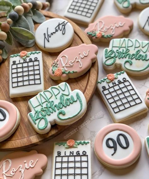 Bingo Cookies, Cookie Ideas, Peach Roses, 90th Birthday, Bingo, Sugar Cookies, Sugar Cookie, Birthday, On Instagram