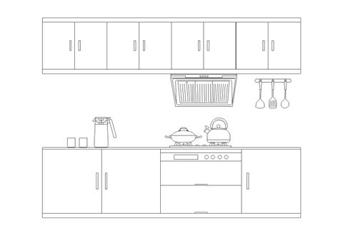 A free customizable kitchen elevation design template is provided to download and print. Quickly get a head-start when creating your own kitchen elevation design. Designing a perfect kitchen on your own is so easy with Edraw floor plan software. Kitchen Layout Drawing Easy, Kitchen Drawing Easy, Kitchen Section Drawing, Kitchen Elevation Drawing, Kitchen Cabinet Drawing, Small Portable Kitchen Island, Single Wall Kitchen Layout, White Kitchen Splashback Ideas, Kitchen Cabinets Drawing