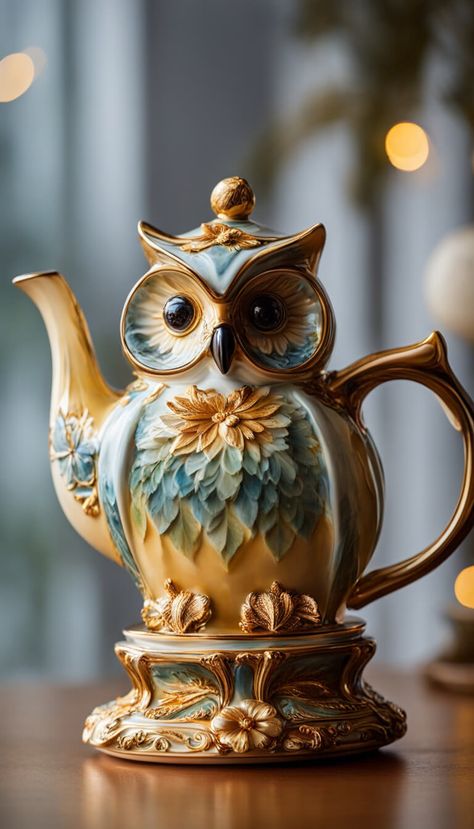 Decoration - Eccentric teapot in the shape of a owl - AI creation Owl Teapot, Novelty Teapots, Teapots Unique, The Shape, Owls, Tea Pots, Tea, Animals, Art