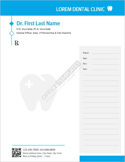 A dental prescription pad is one of the regularly used documents by a dentist. It is defined as a formal communication from a dental physician to a pharmacist, authorizing them to give a specific drug to a specific patient to whom medicine has been prescribed. Dentists are trained professionals who care about the health of Dental Prescription Pad Design, Dental Prescription, Prescription Pad, Dental Logo, Dental Office Design, Clinic Design, Dental Office, Being Good, Dental Clinic