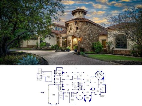 5-Bedroom Tuscan Villa-Style Mansion (6,301 Sq. Ft. Floor Plan) Villa Floor Plan Luxury, Italian Villa Floor Plans, Tuscan Mansion, Floor Plan Creator, Porch House Plans, Villa Style, Mansion Floor Plan, Tuscan Villa, Sims 4 House Design