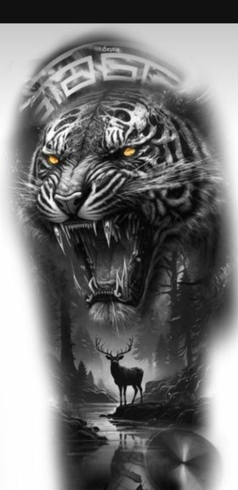 Tattoo Full Sleeve, Arm Drawing, Tiger Tattoo Design, Men Tattoos Arm Sleeve, Cool Arm Tattoos, Back Tattoos For Guys, Drawing Tattoo, Full Sleeve Tattoo, 3d Tattoo