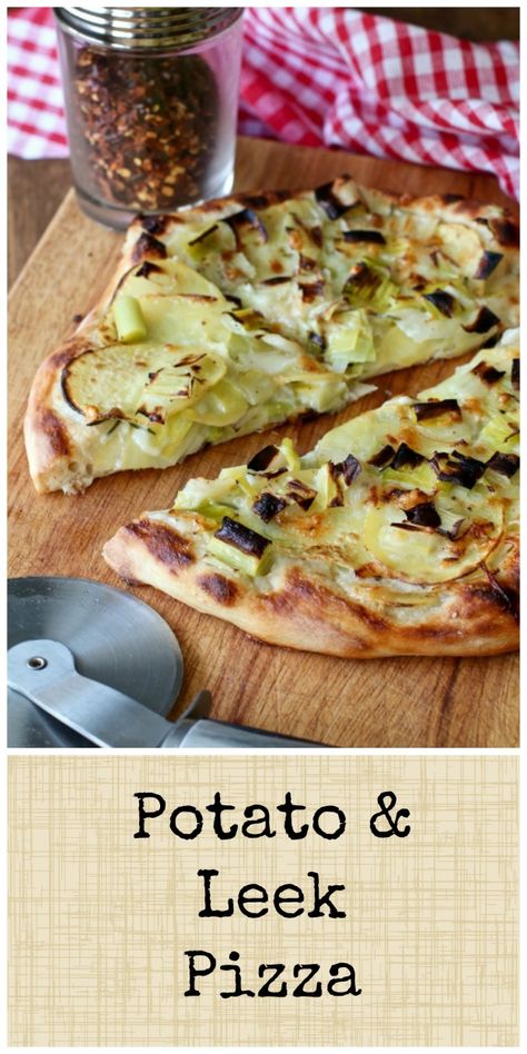 Potato and Leek Pizza Leek Pizza, Pizza Potatoes, Potato Meals, Homemade Pizzas, Potato Pizza, Best Homemade Pizza, Yeast Breads, Meatless Mondays, Pizza Peel