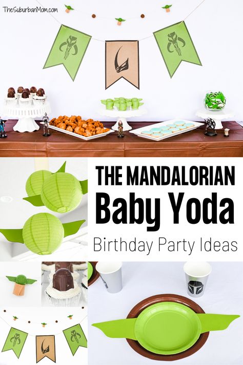 This adorable The Mandalorian Baby Yoda Birthday Party is full of ideas for party to celebrate little foundlings. Easy-to-make birthday party DIYs including Baby Yoda party decorations, Baby Yoda paper lantern, Baby Yoda food ideas, free printable birthday banner, felt ball garland DIY & Mandalorian cupcakes. A fun new Star Wars birthday party idea. Mandalorian Cricut SVG files for easy Cricut projects and more Baby Yoda birthday party ideas. #themandalorian #babyyoda #thechild #grogu #mando Grogu Party Decorations, Grogu Party Food, Mandalorian Cricut Projects, Grogu Cupcake, Grogu Birthday Party Ideas, Grogu Party Ideas, Mandalorian Party Ideas, Mandalorian Cupcakes, Mandalorian Birthday Party Ideas