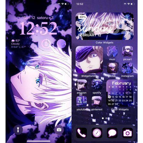 Anime Themes For Mobile Phone, Anime Phone Theme, Ios 16 Layout, Homescreen Layout Iphone, Case Iphone Couple, Themes For Mobile, Vaporwave Wallpaper, Jujutsu Kaisen Anime, App Anime