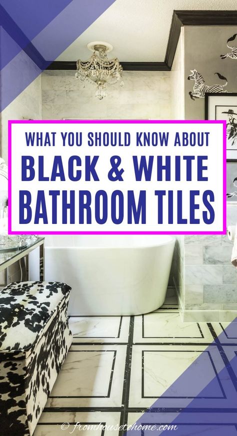 I love these black and white bathroom design ideas! So many glam bathroom designs, all using black and white floor tiles, which can fit into pretty much any home decor or interior design style. Now I can't wait to start my bathroom makeover. White Bathroom Floor Tile Ideas, White Bathroom Floor Tile, White Bathroom Floor, Dramatic Bathroom, Black And White Bathroom Floor, Bathroom Moodboard, Bathroom Floor Tile Ideas, Bathroom Vibes, Black Mosaic Tile