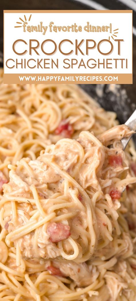 Crockpot Chicken Spaghetti Creamy Chicken Spaghetti Recipe, Chicken Spaghetti Recipe Crockpot, Crockpot Chicken Spaghetti, Chicken Spaghetti Recipe, Spagetti Recipe, Crockpot Spaghetti, Cheesy Chicken Spaghetti, Creamy Chicken Spaghetti, Slow Cooker Creamy Chicken