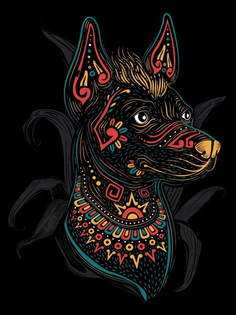 Dog Alebrije Tattoo, Xoloitzcuintle Tattoo, Alebrije Tattoo, Dog Sugar Skull, Alebrije Art, Aztec Tattoos Sleeve, Aztec Tattoos, Mexican Culture Art, Aztec Culture