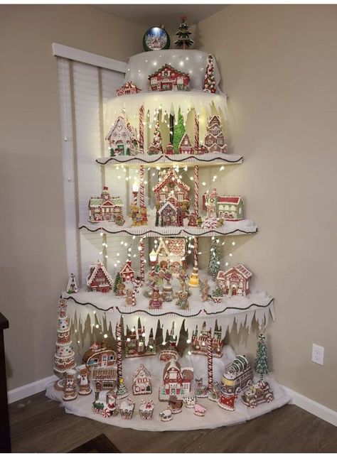 Christmas Tree Village Display, Diy Christmas Village Displays, Christmas Tree Train, Christmas Tree Village, Christmas Decorations Diy Crafts, Diy Christmas Village, Gingerbread Christmas Decor, Christmas Village Display, Christmas Themes Decorations